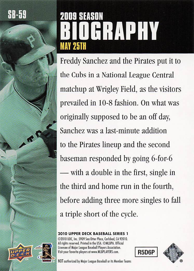 2010 Upper Deck Baseball Season Biography Freddy Sanchez #SB-59