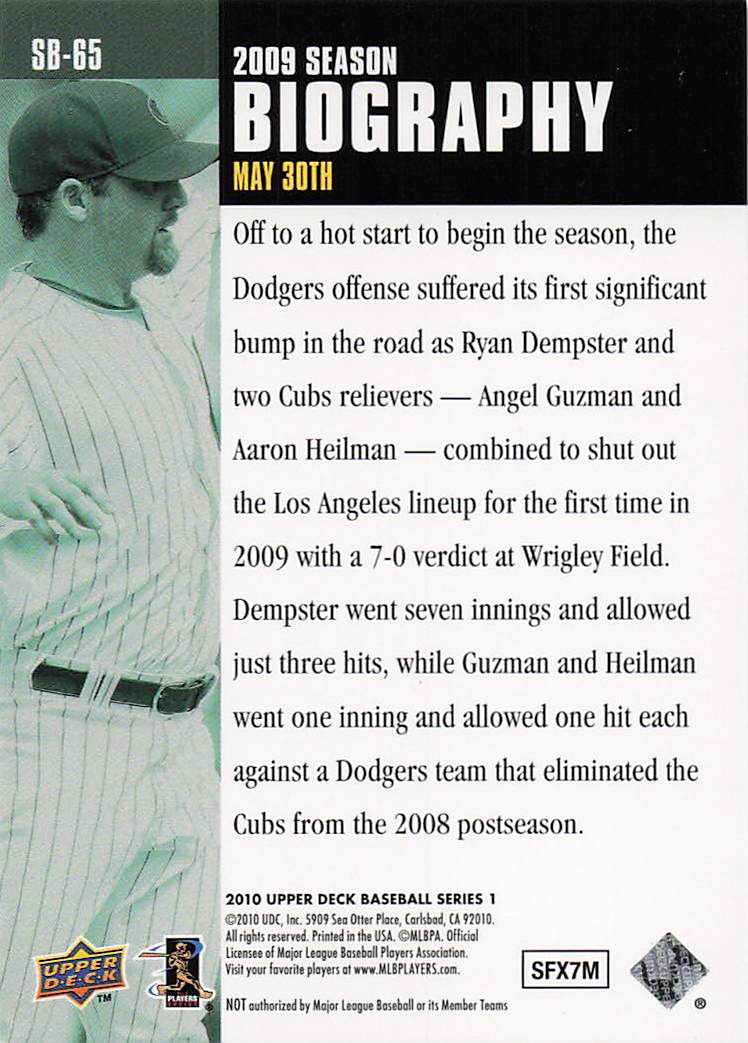 2010 Upper Deck Baseball Season Biography Ryan Dempster #SB-65