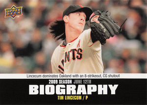 2010 Upper Deck Baseball Season Biography Tim Lincecum #SB-81