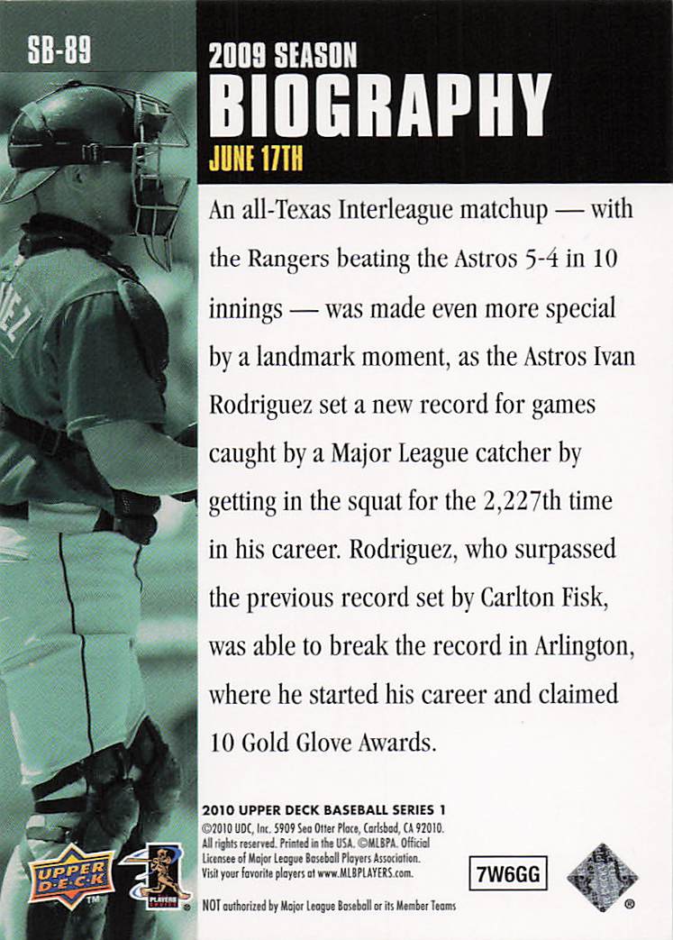 2010 Upper Deck Baseball Season Biography Ivan Rodriguez #SB-89