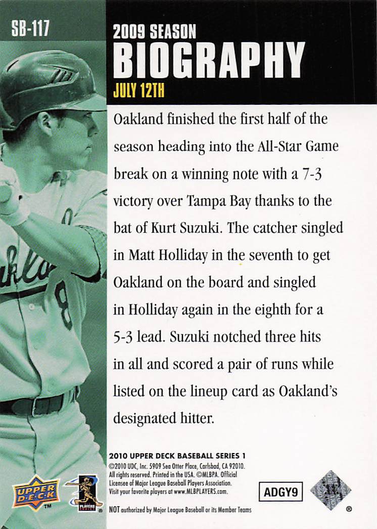 2010 Upper Deck Baseball Season Biography Kurt Suzuki #SB-117