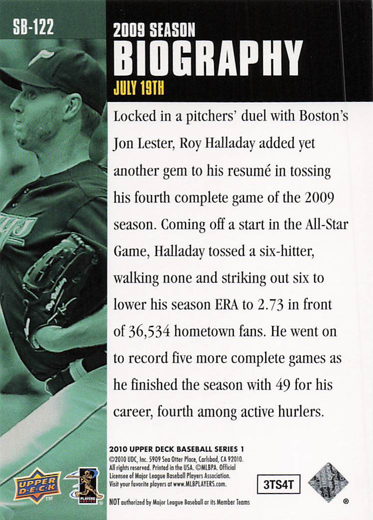 2010 Upper Deck Baseball Season Biography Roy Halladay #SB-122