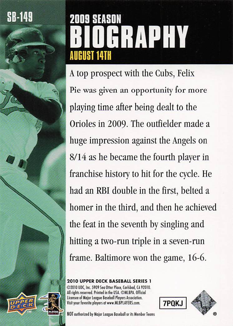 2010 Upper Deck Baseball Season Biography Felix Pie #SB-149
