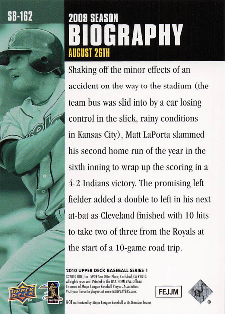 2010 Upper Deck Baseball Season Biography Matt LaPorta #SB-162