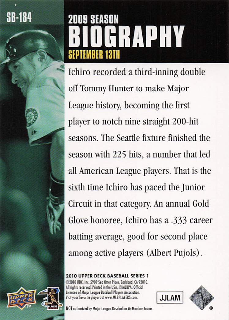 2010 Upper Deck Baseball Season Biography Ichiro Suzuki #SB-184