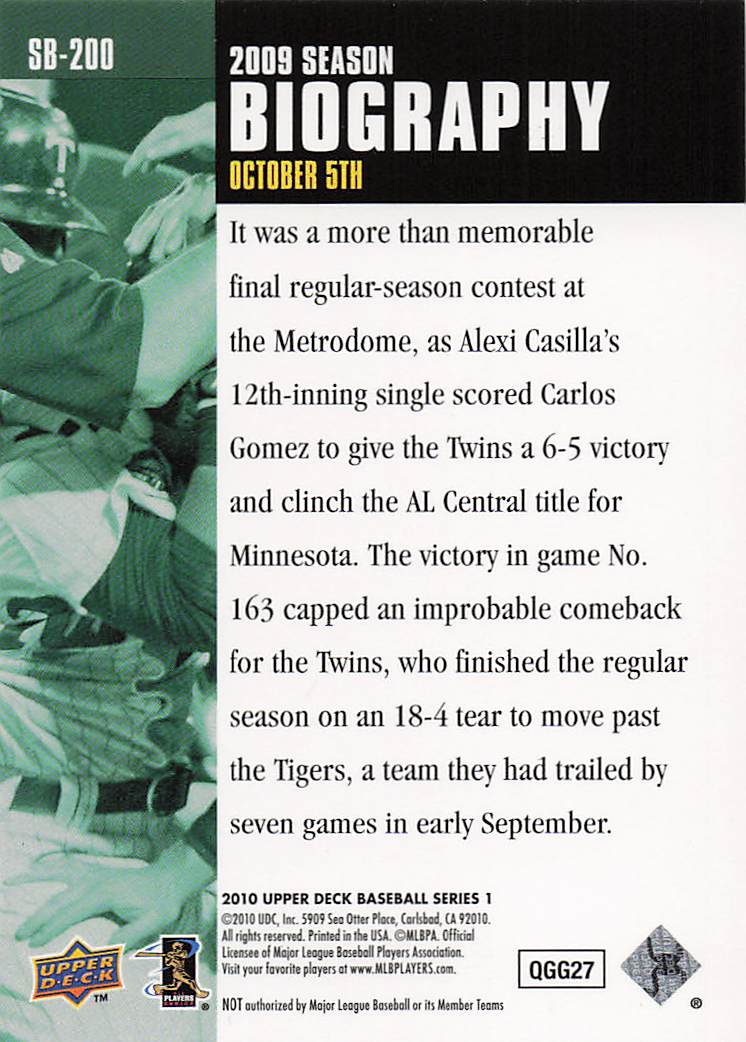 2010 Upper Deck Baseball Season Biography Alexi Casilla #SB-200