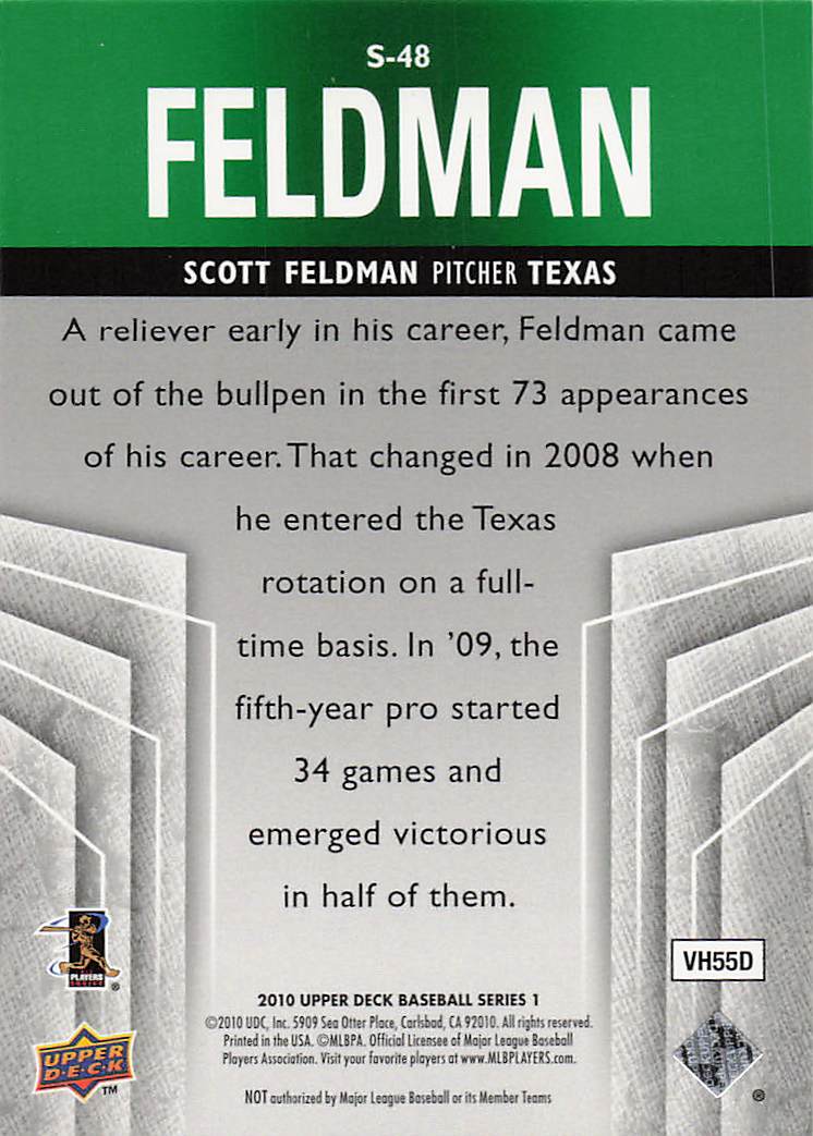 2010 Upper Deck Baseball Supreme Green Scott Feldman #S-48