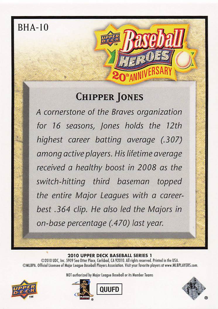 2010 Upper Deck Baseball Heroes: 20th Anniversary Art Chipper Jones #BHA-10