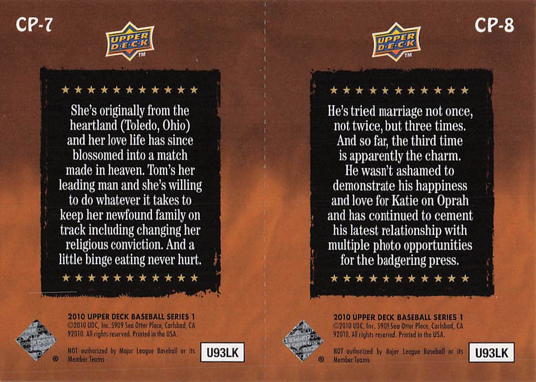 2010 Upper Deck Baseball Celebrity Predictors Katie Holmes / Tom Cruise #CP7-CP8