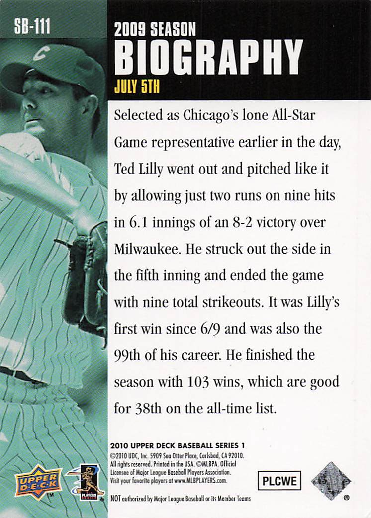 2010 Upper Deck Baseball Season Biography Ted Lilly #SB-111