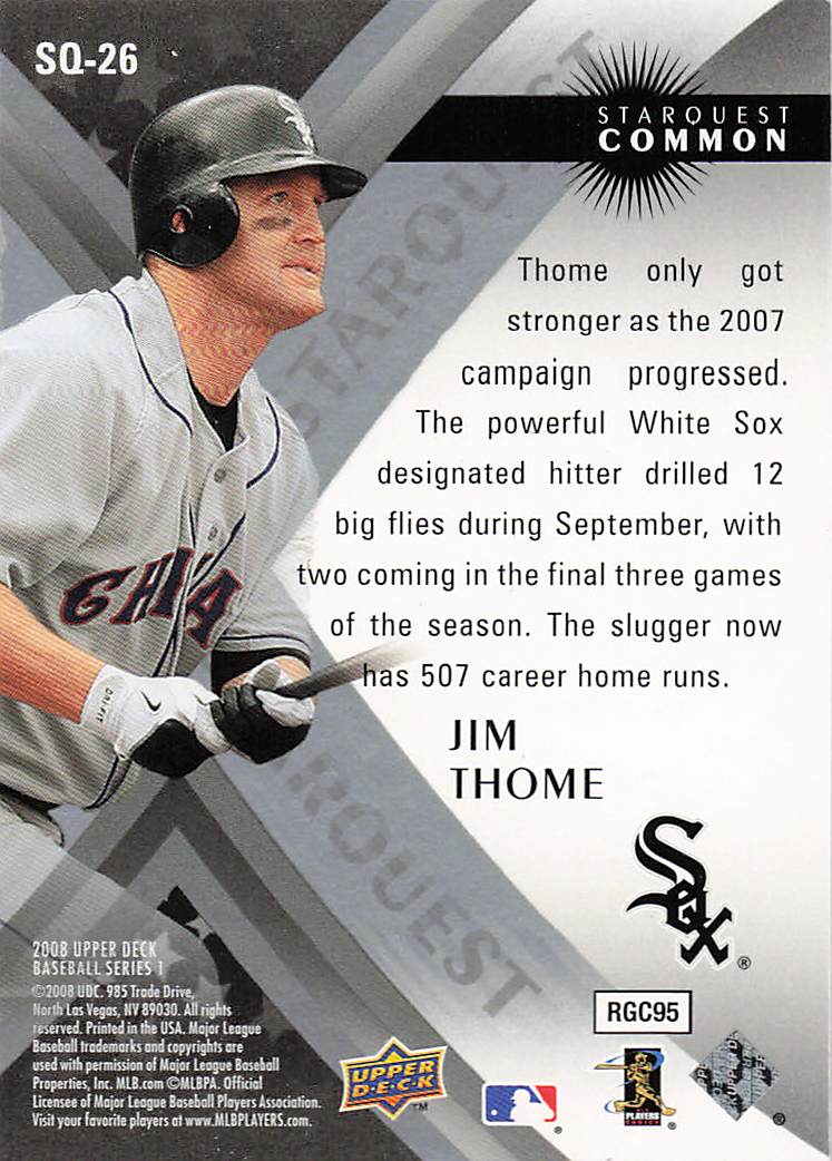 2008 Upper Deck Baseball StarQuest Common Jim Thome #SQ-26