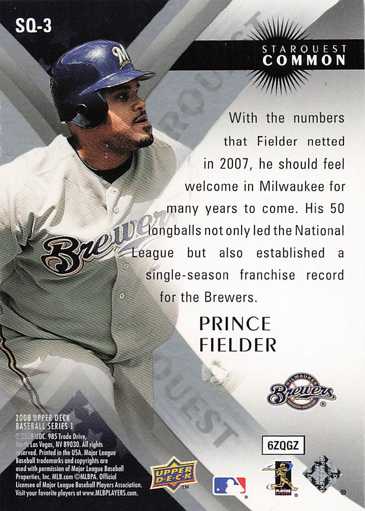 2008 Upper Deck Baseball StarQuest Common Prince Fielder #SQ-3