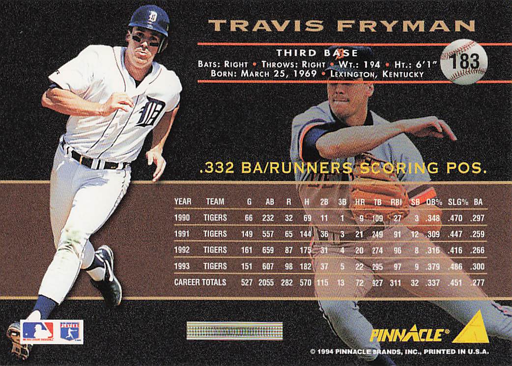 1994 Pinnacle Baseball Travis Fryman #183