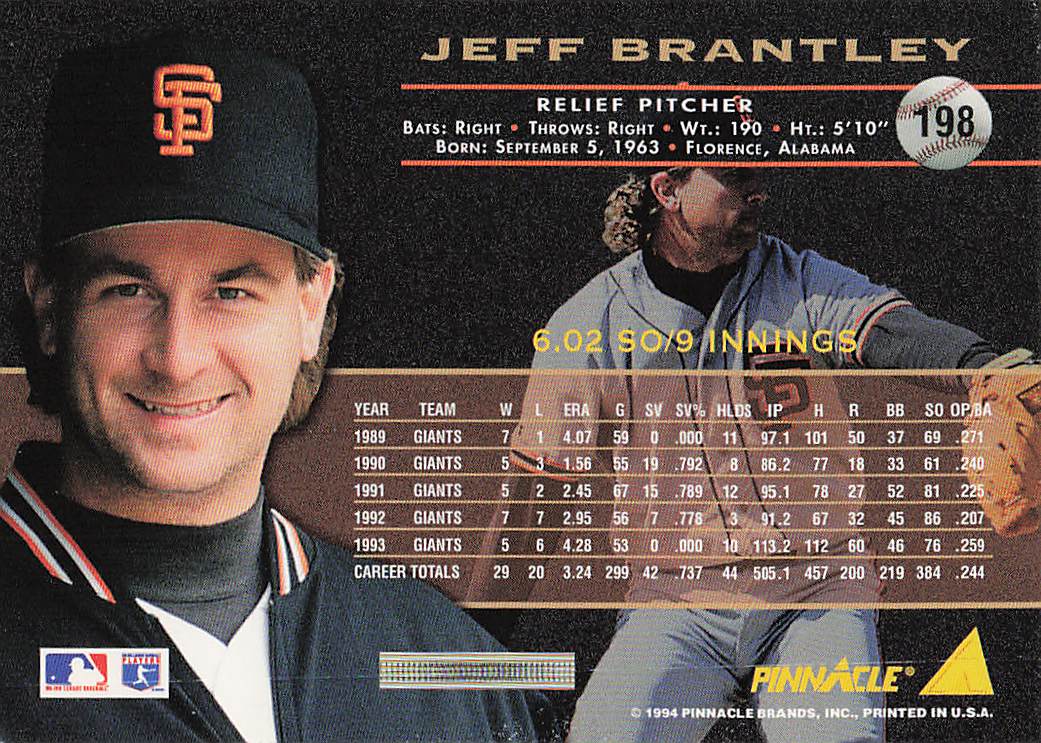 1994 Pinnacle Baseball Jeff Brantley #198