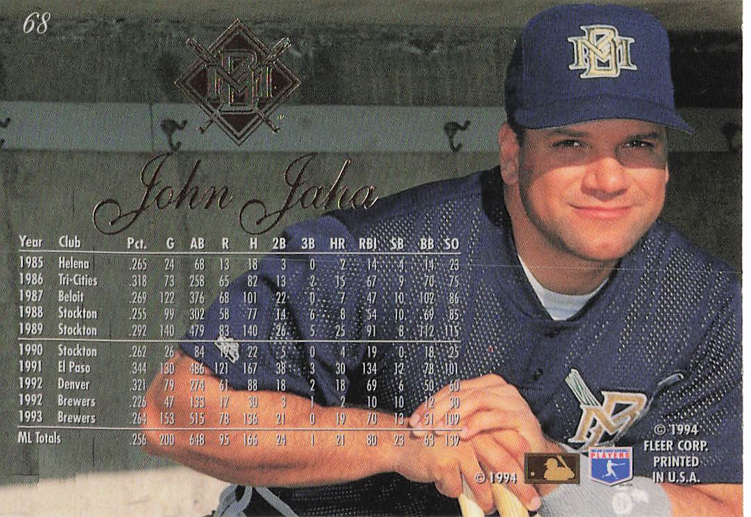 1994 Flair Baseball John Jaha #68