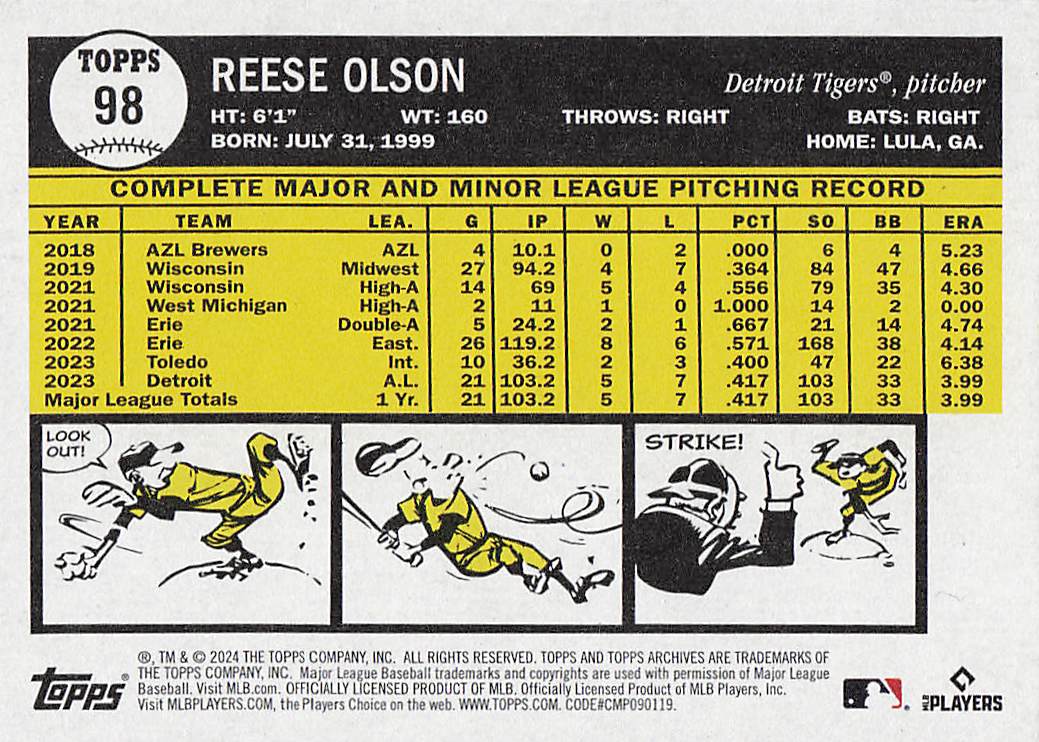 2024 Topps Archives Baseball Reese Olson #98 Rookie