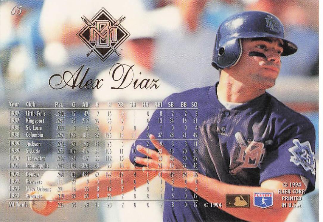 1994 Flair Baseball Alex Diaz #65 Rookie