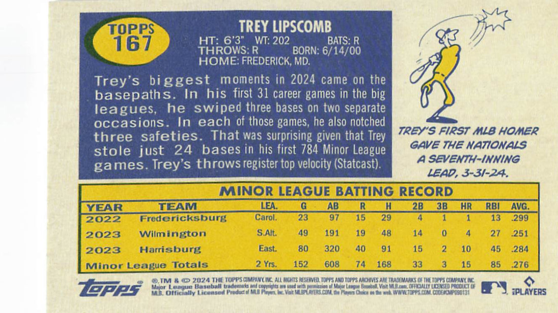 2024 Topps Archives Baseball Trey Lipscomb #167 Rookie