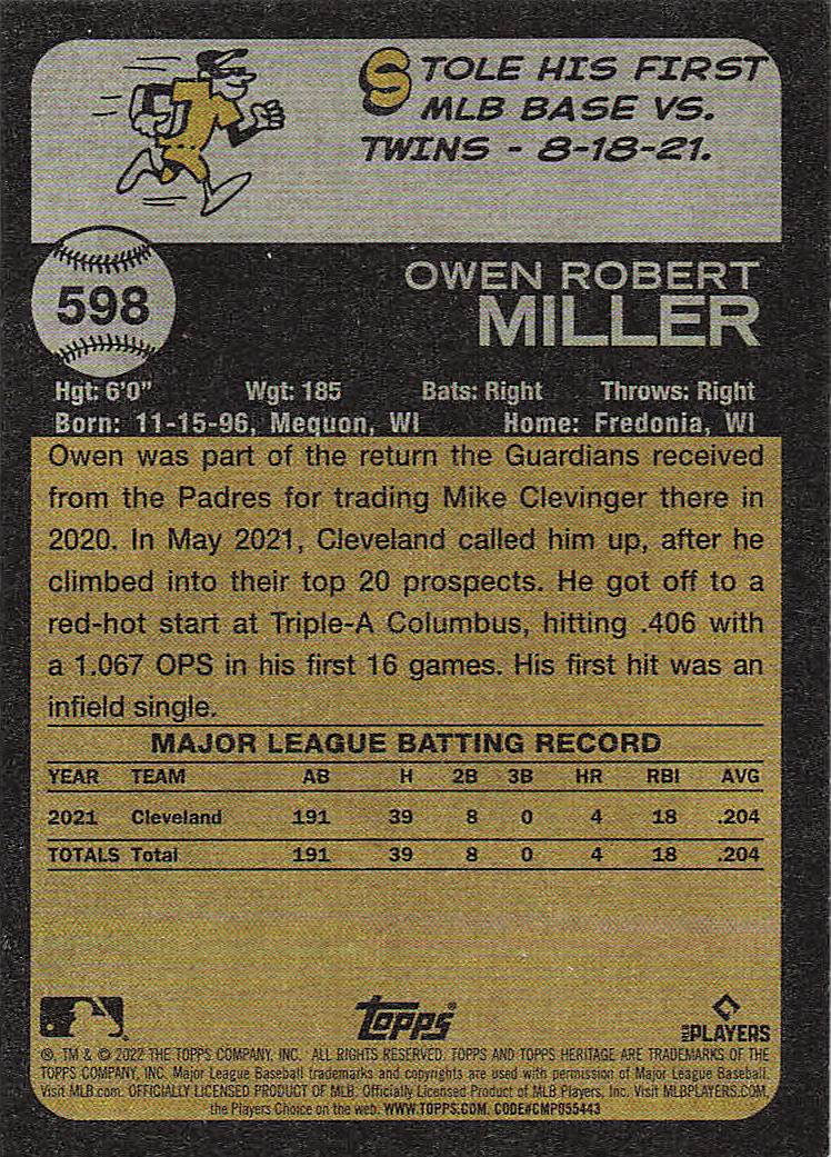 2022 Topps Heritage Baseball Owen Miller #598