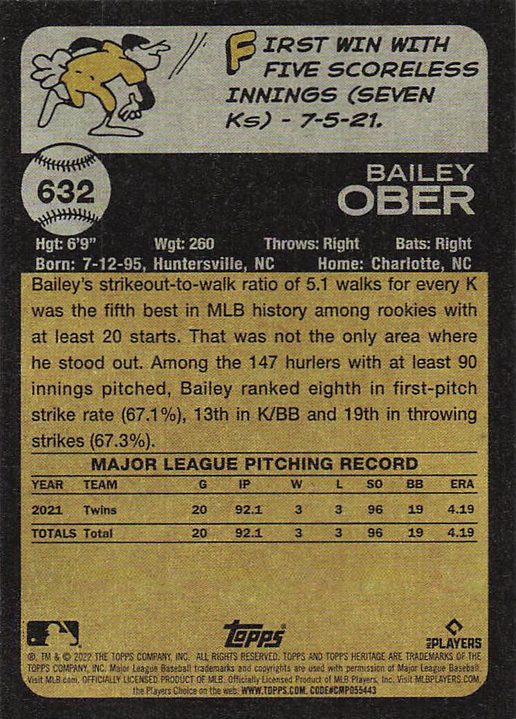 2022 Topps Heritage Baseball Bailey Ober #632