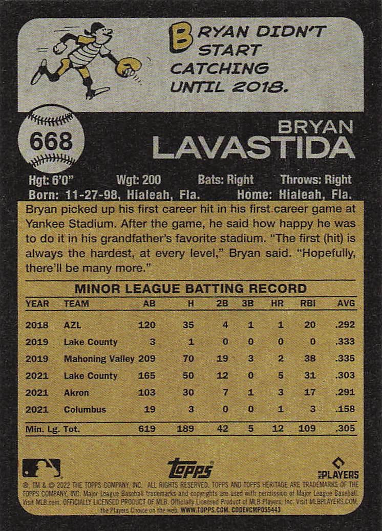2022 Topps Heritage Baseball Bryan Lavastida #668 Rookie
