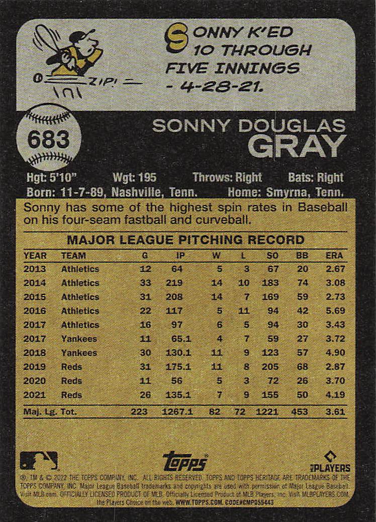2022 Topps Heritage Baseball Sonny Gray #683
