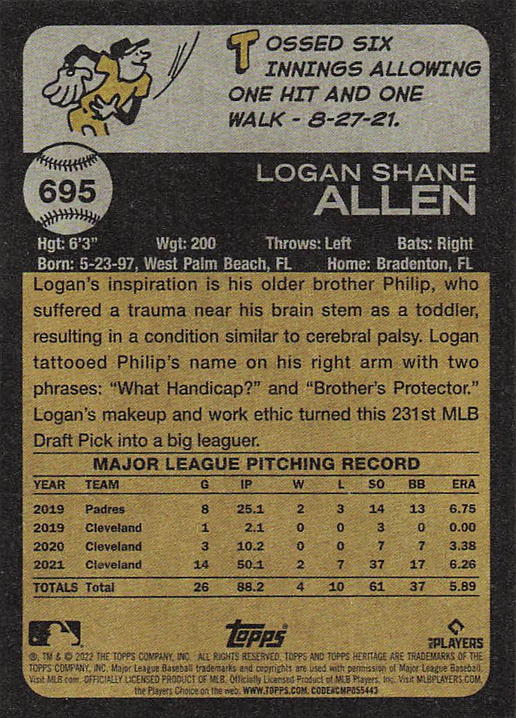 2022 Topps Heritage Baseball Logan Allen #695