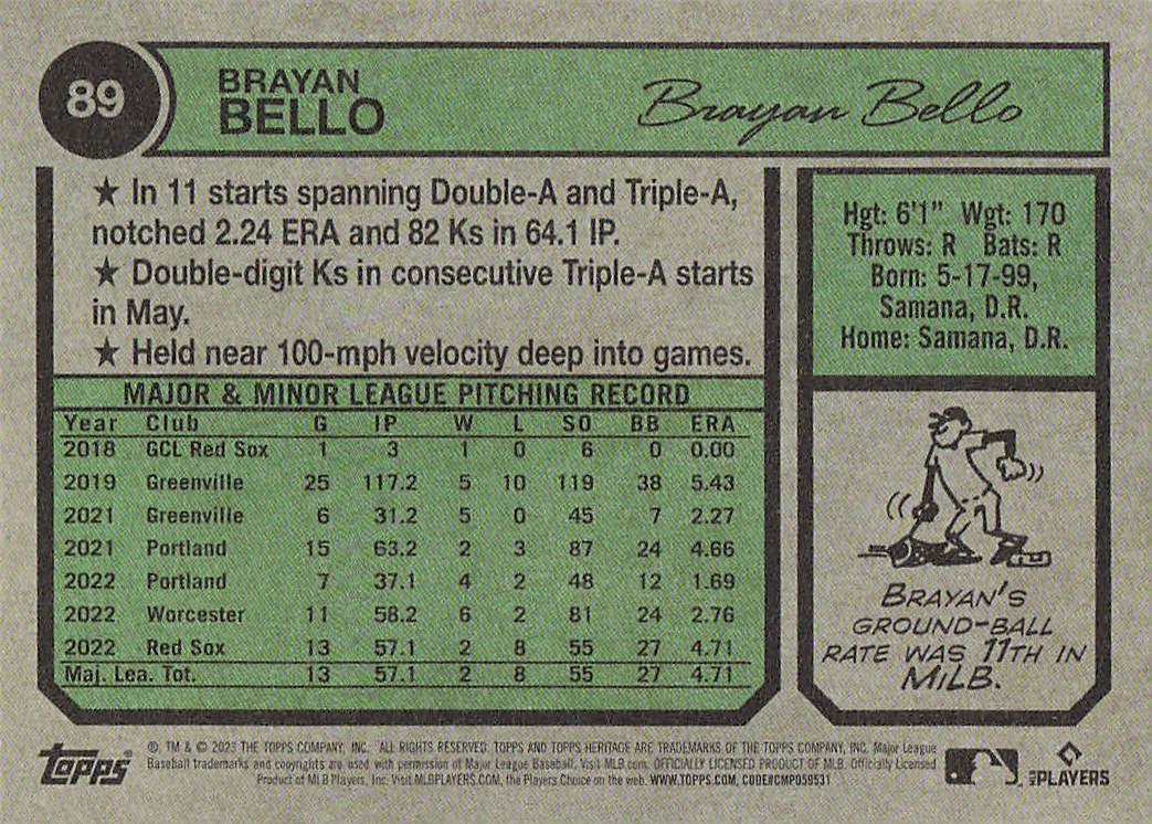 2023 Topps Heritage Baseball Brayan Bello #89 Rookie
