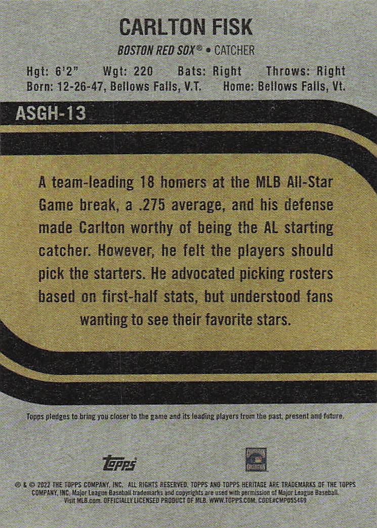 2022 Topps Heritage 1973 MLB All-Star Game Highlights Carlton Fisk #ASGH-13