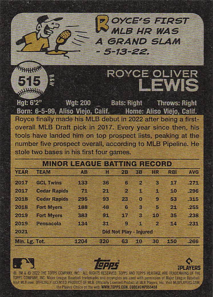 2022 Heritage Black & White Royce Lewis #515