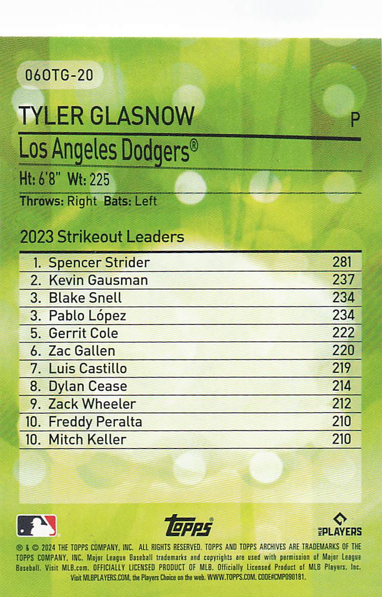 2024 Topps Archives 2006 Topps Own the Game Tyler Glasnow #06OTG-20