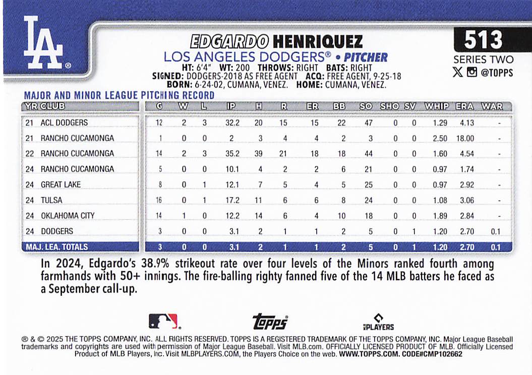 2025 Topps Baseball Edgardo Henriquez #513 Rookie