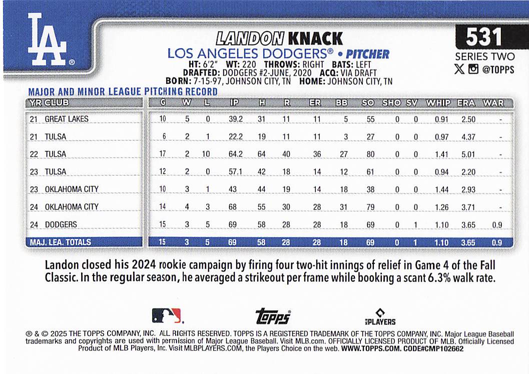 2025 Topps Baseball Landon Knack #531