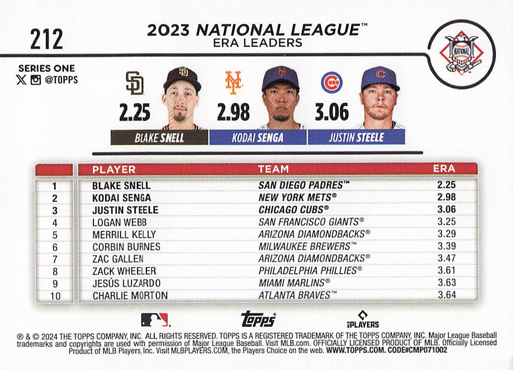 2024 Topps Baseball Silver Crackle Foil Snell / Senga / Steele #212