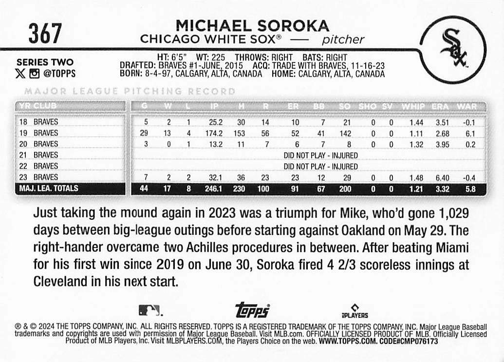 2024 Topps Baseball Rainbow Foil Michael Soroka #367