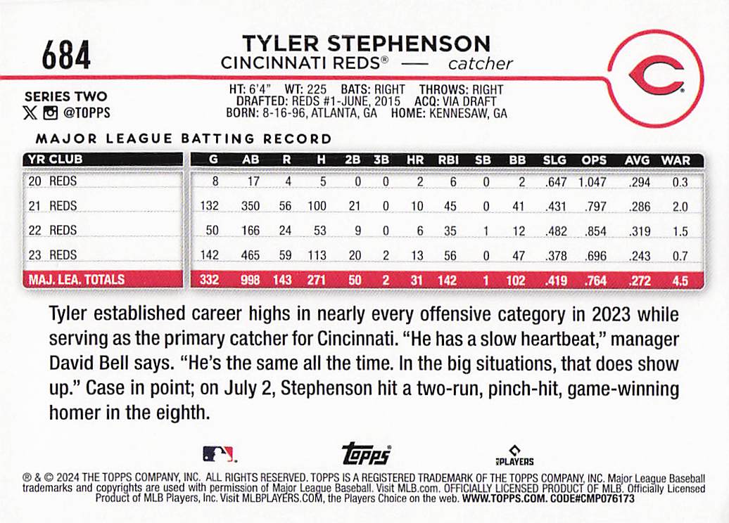 2024 Topps Baseball Rainbow Foil Tyler Stephenson #684