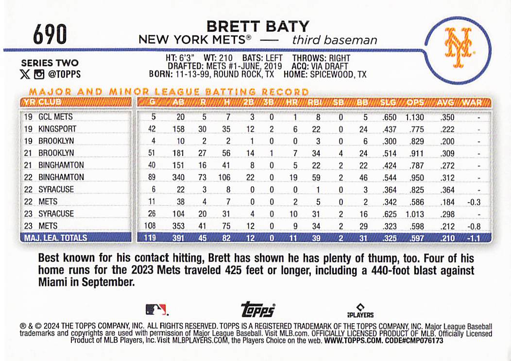 2024 Topps Baseball Rainbow Foil Brett Baty #690