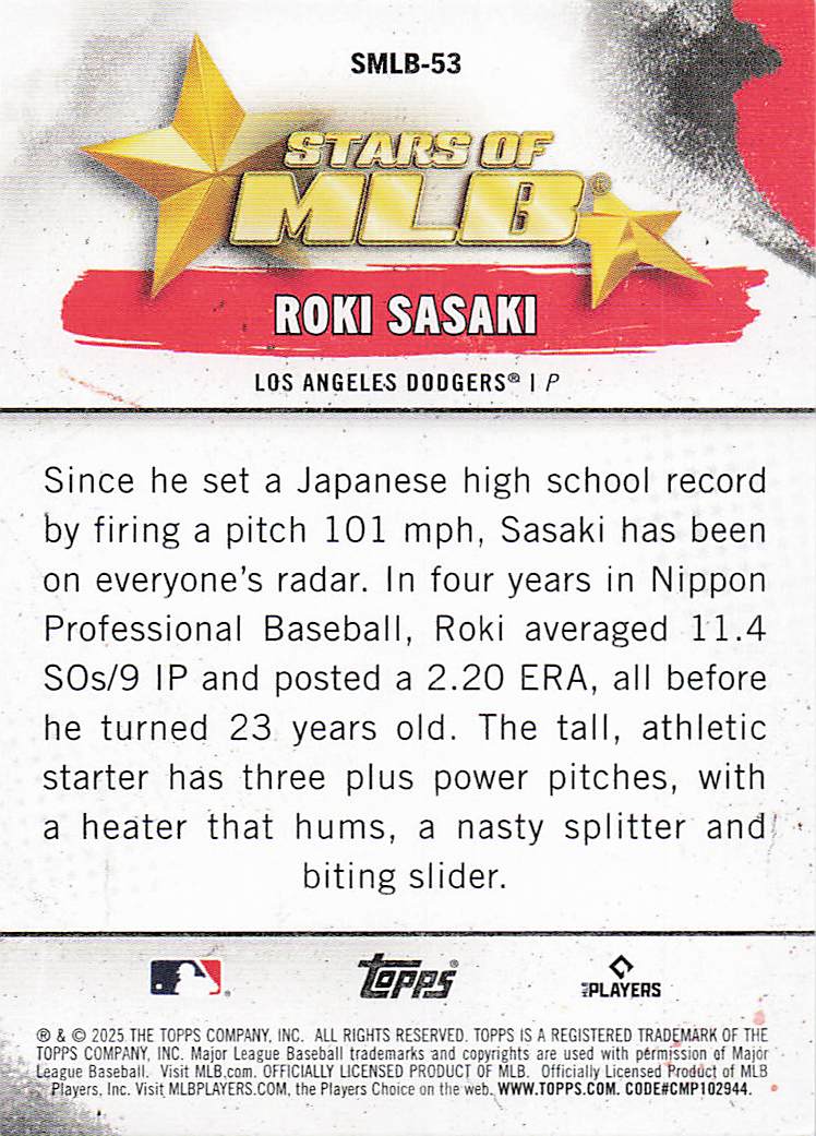 2025 Topps Baseball Stars of MLB Roki Sasaki #SMLB-53