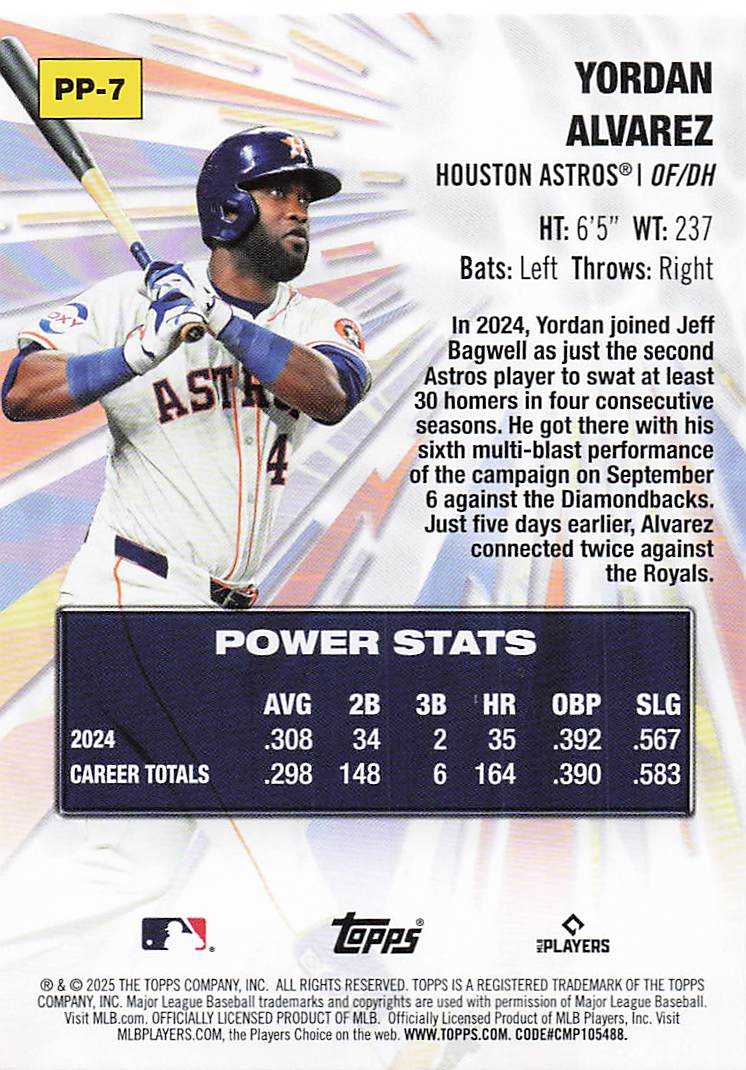 2025 Topps Baseball Power Players Yordan Alvarez #PP-7