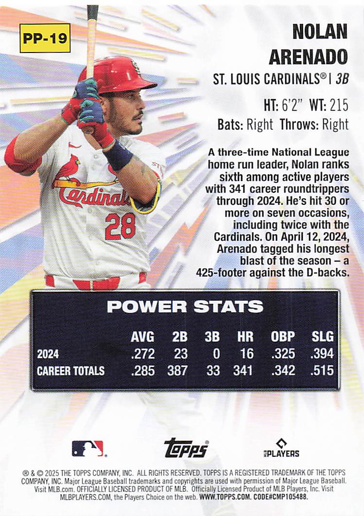 2025 Topps Baseball Power Players Nolan Arenado #PP-19