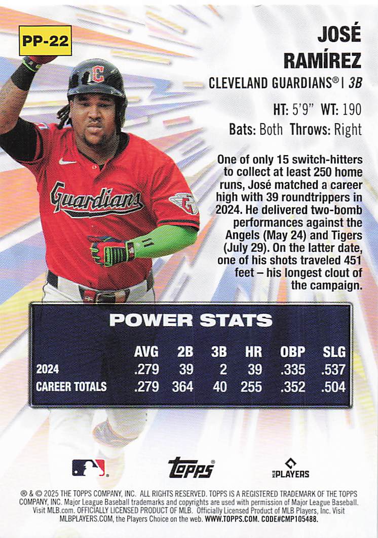 2025 Topps Baseball Power Players José Ramírez #PP-22