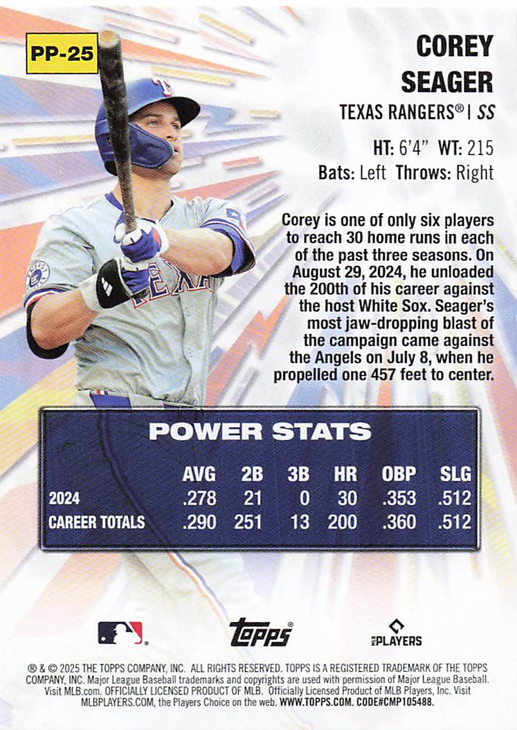 2025 Topps Baseball Power Players Corey Seager #PP-25