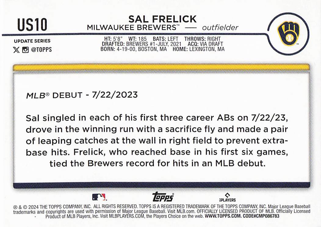 2024 Topps Update Baseball Holiday Sal Frelick #US10