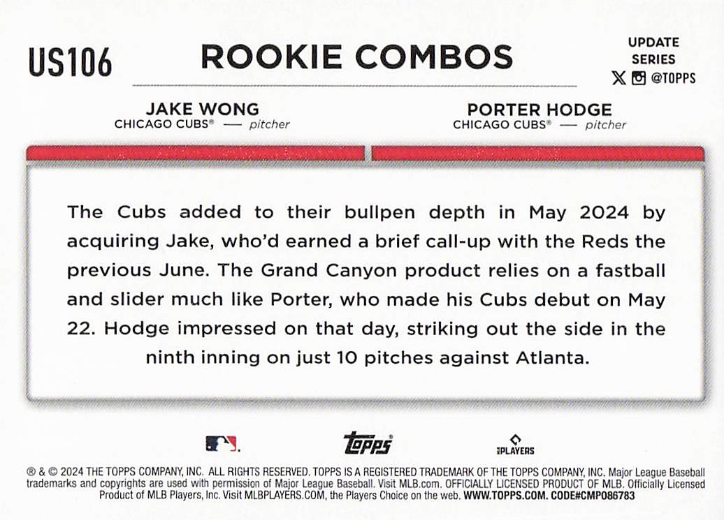 2024 Topps Update Baseball Holiday Porter Hodge / Jake Wong RCOM #US106