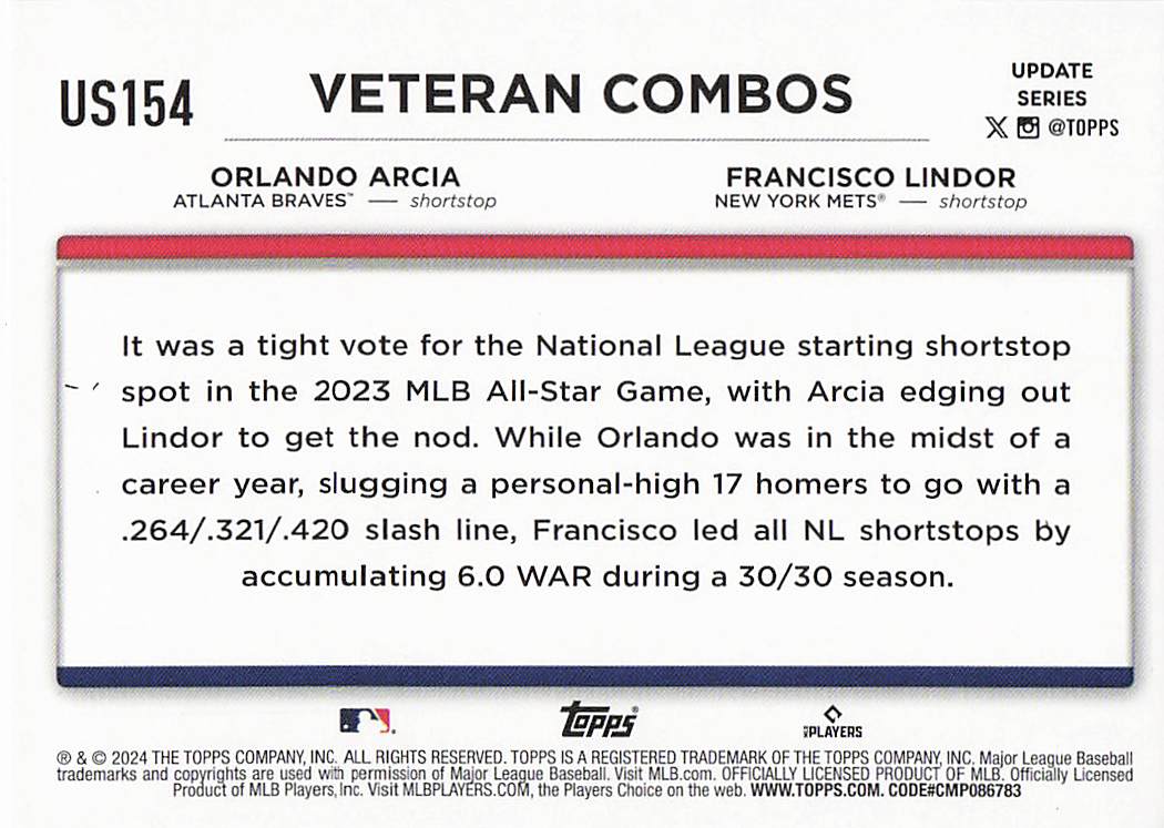 2024 Topps Update Baseball Holiday Orlando Arcia Francisco Lindor #US154