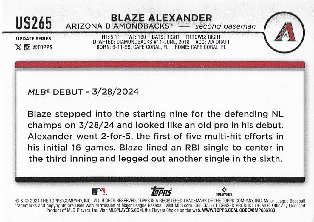 2024 Topps Update Baseball Holiday Blaze Alexander #US265