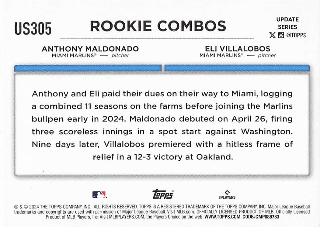 2024 Topps Update Baseball Holiday Eli Villalobos / Anthony Maldonado #US305