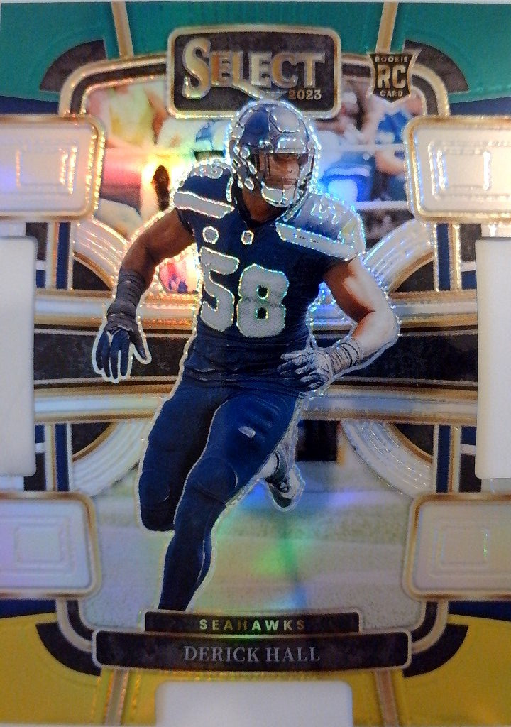 2023 Panini Select Football Green and Yellow Prizms Die Cuts Derick Hall #85