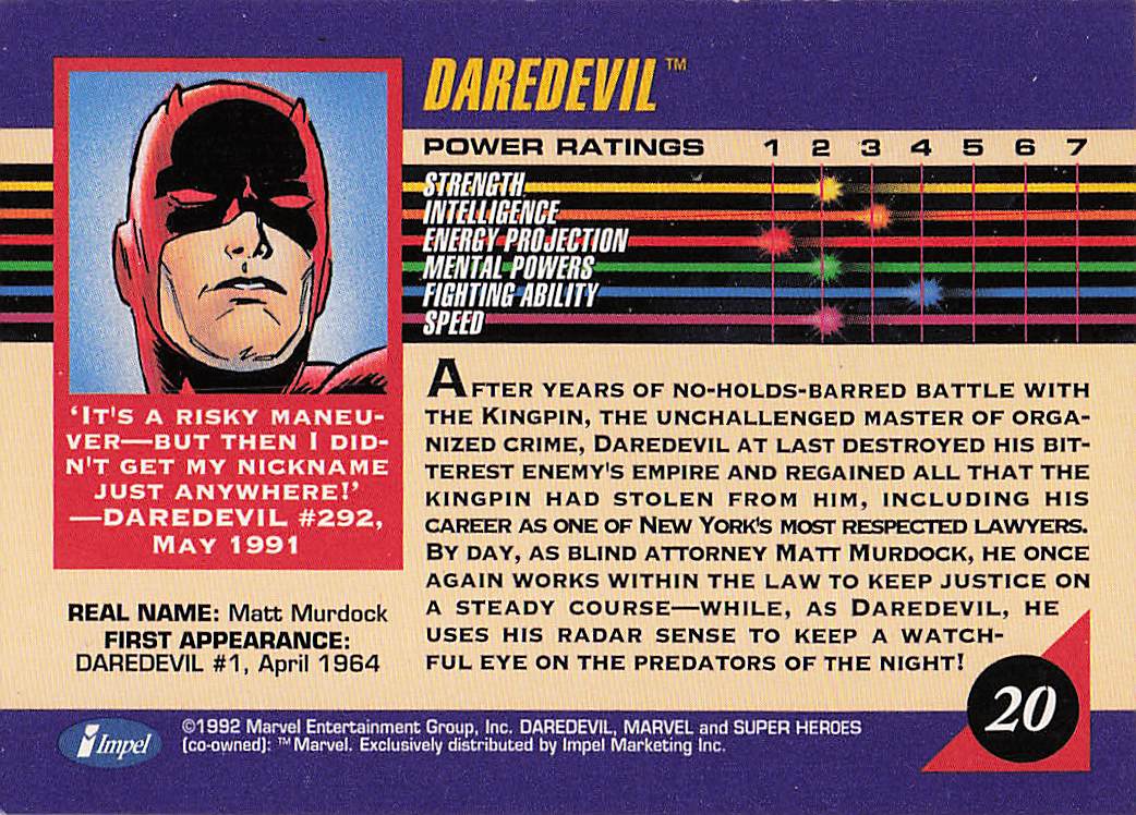 1992 Impel Marvel Universe Non_sport Daredevil #20