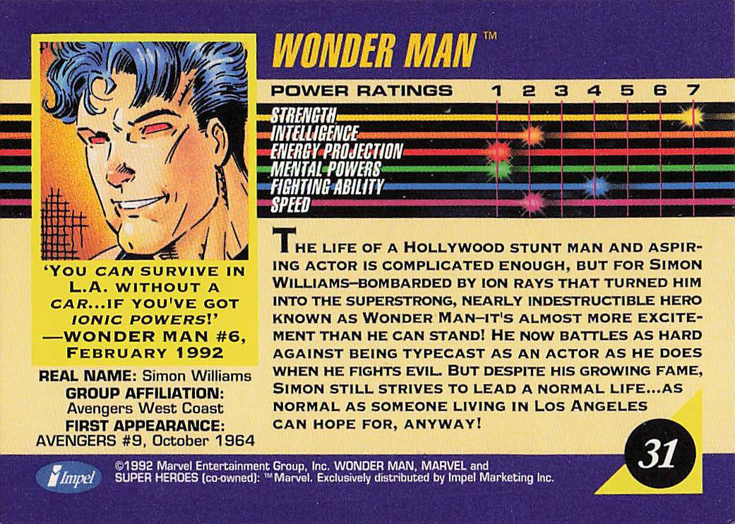 1992 Impel Marvel Universe Non_sport Wonder Man #31